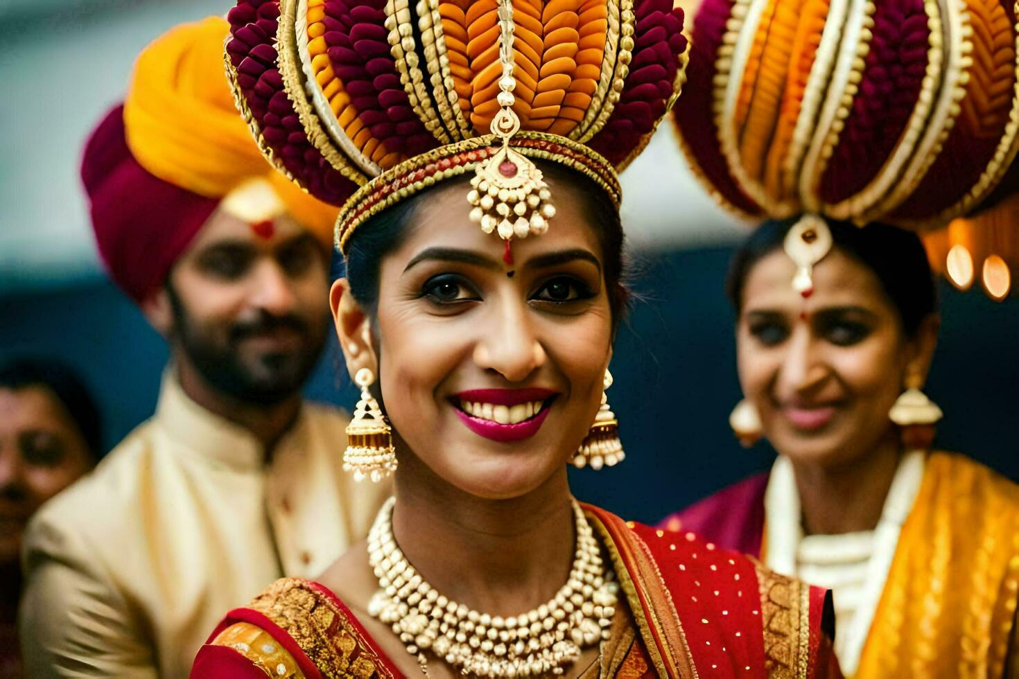 un' sposa nel tradizionale indiano abbigliamento. ai-generato foto