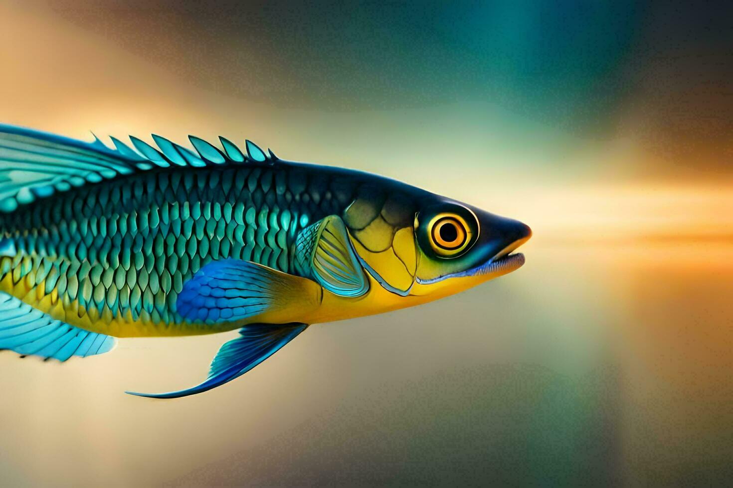 un' pesce con luminosa blu e giallo colori. ai-generato foto