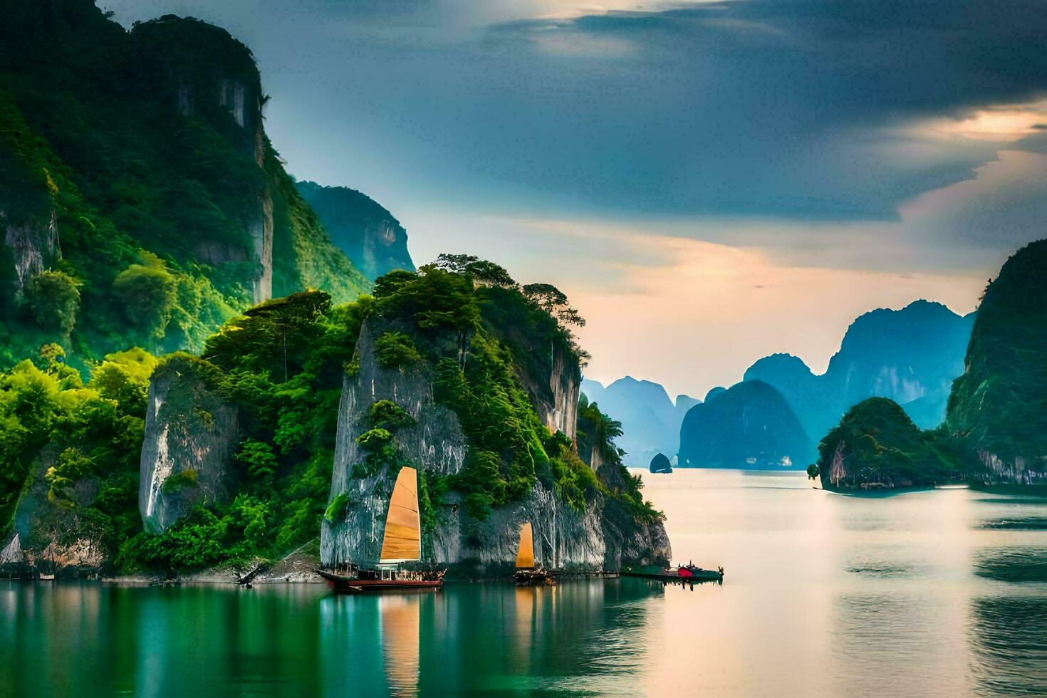 il bellissimo paesaggio di halong baia. ai-generato foto