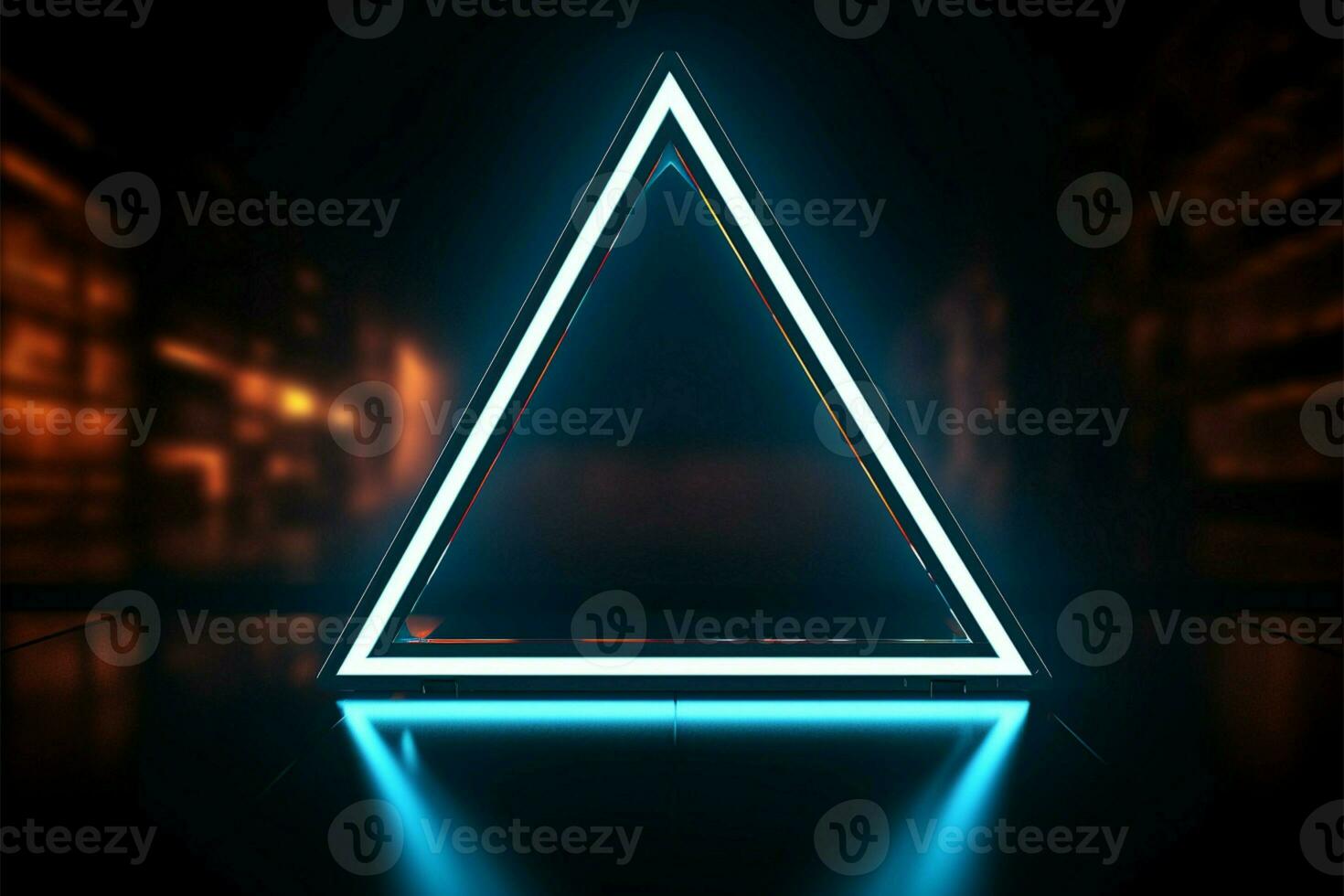 elegante neon design un' Impressionante blu triangolo elemento sta su ai generato foto