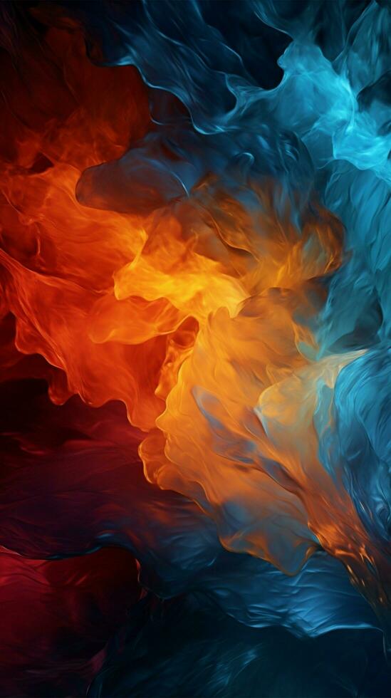 contrastante fuoco e ghiaccio modelli ipnotizzare su un' buio fondale verticale mobile sfondo ai generato foto