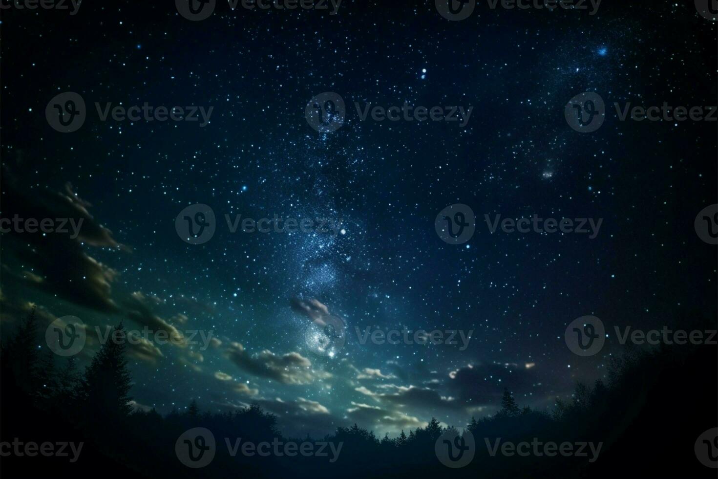 stellato spettacolo un' Basso angolo tiro svela il ipnotizzante notte cielo ai generato foto