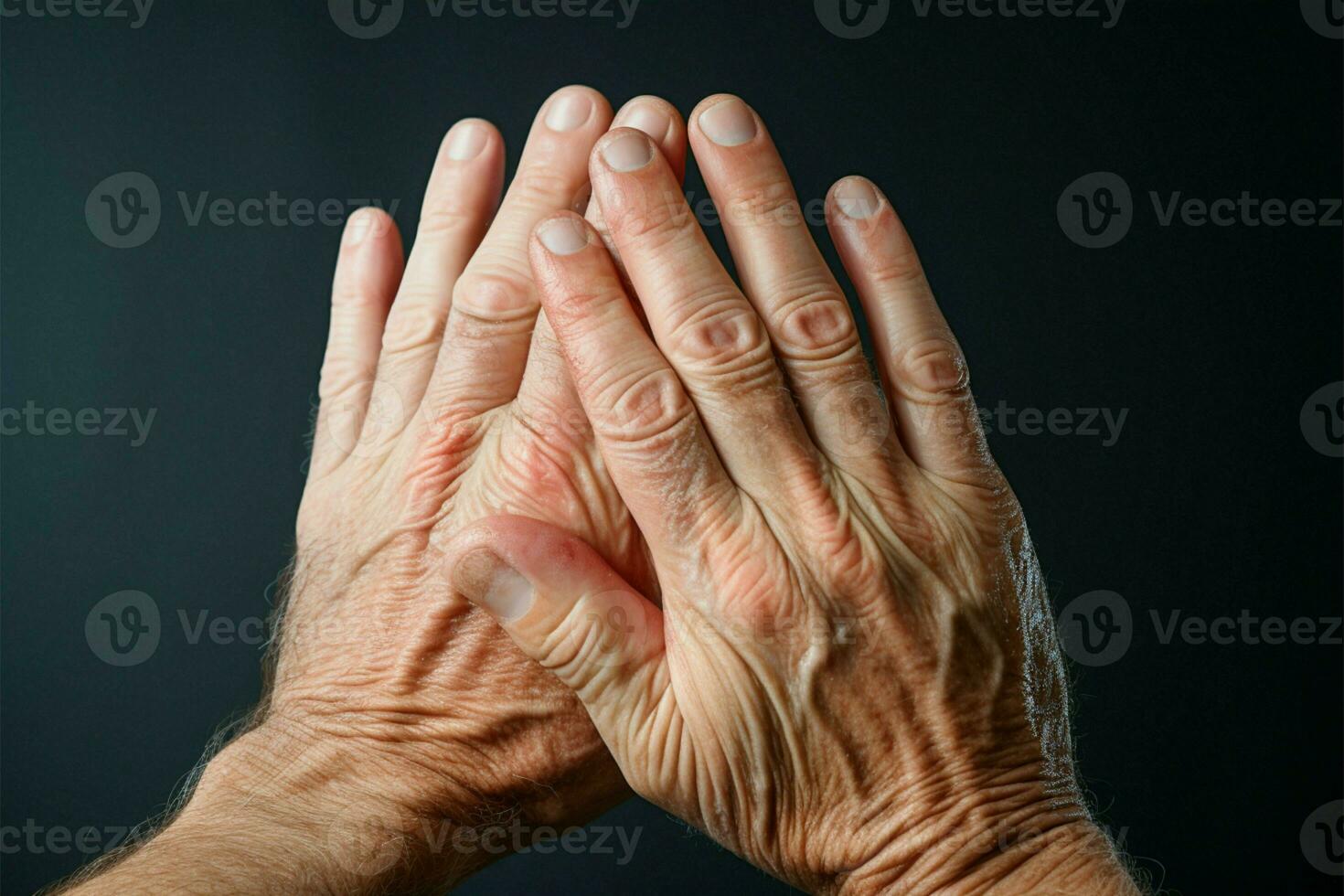 anziano cittadini mani dolore, un' promemoria di vite indossare e lacrima ai generato foto