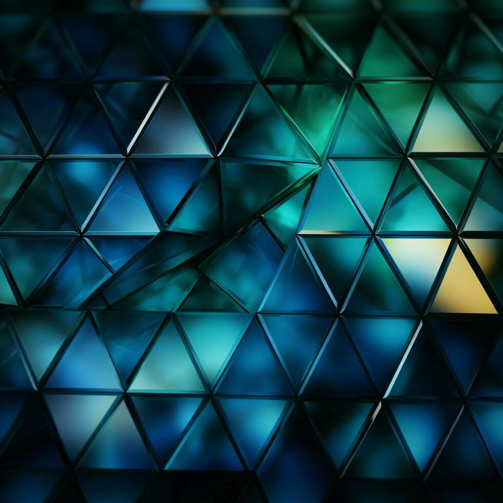 triangolo astratto modello in profondità blu, verde, bianca, e rinfrescante ciano per sociale media inviare dimensione ai generato foto
