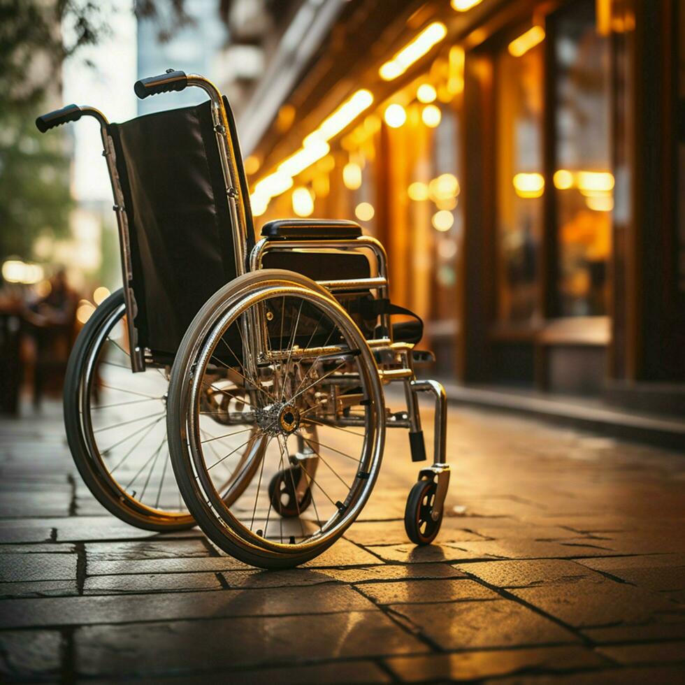 Disabilitato persone mani su sedia a rotelle ruote, simboleggiante Potenziamento e perseveranza per sociale media inviare dimensione ai generato foto
