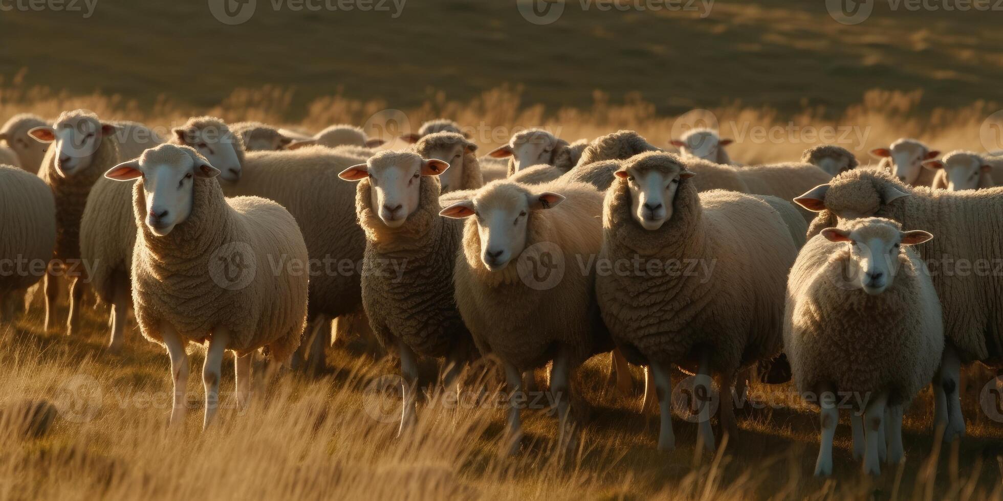 carino contento agnello su il campo, pecore. generativo ai foto