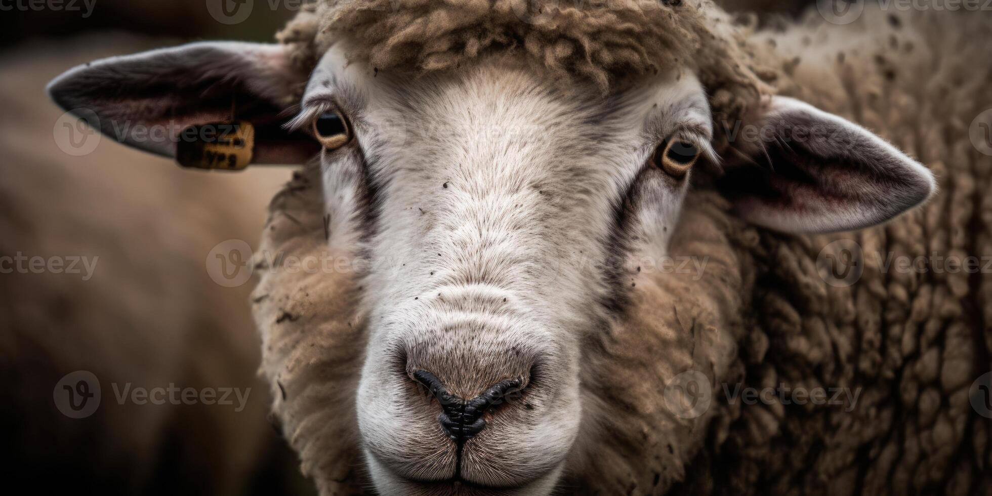 carino contento agnello su il campo, pecore. generativo ai foto