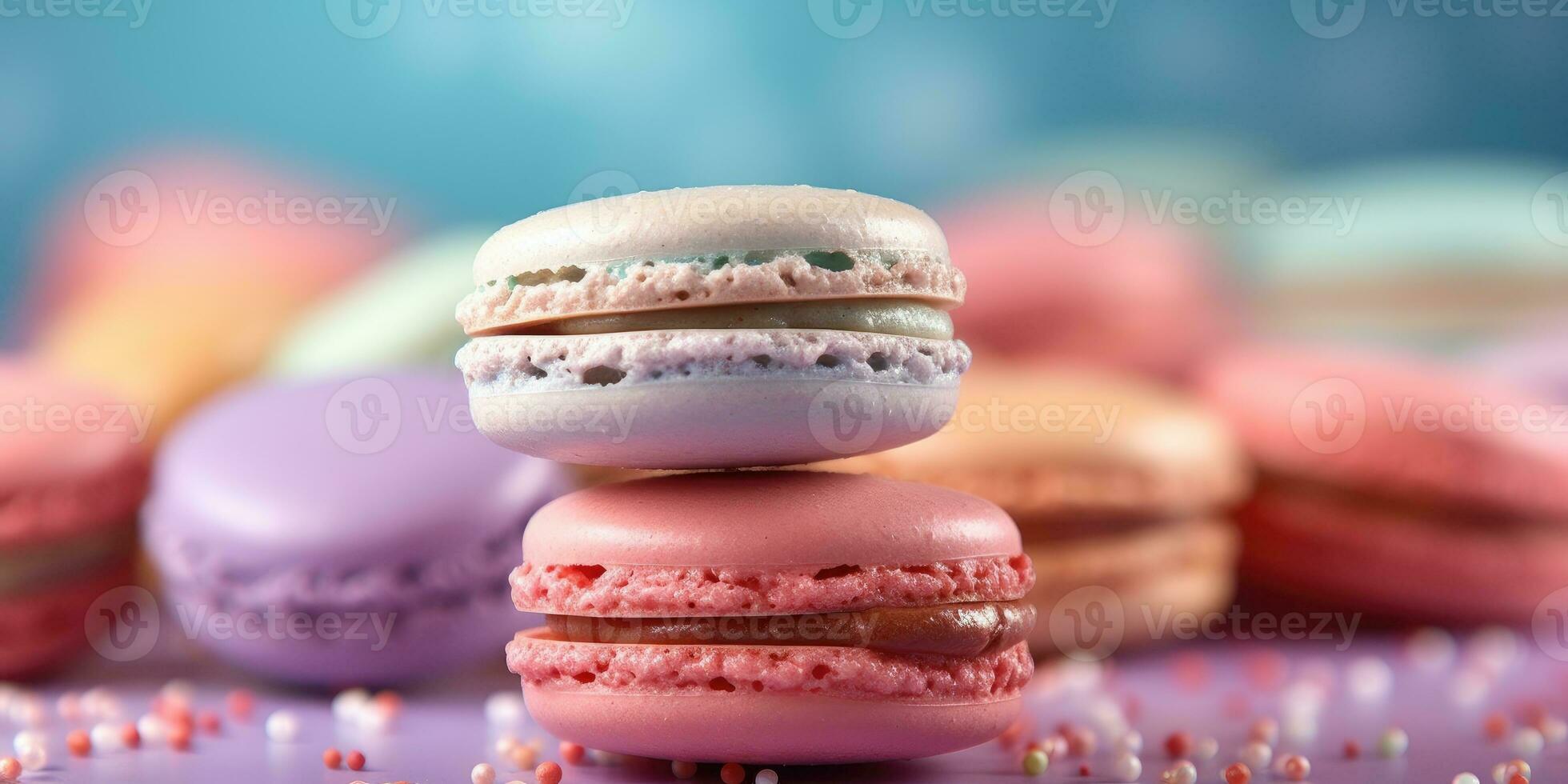 macaron su un' pastello sfondo. striscione. posto per testo. generativo ai foto