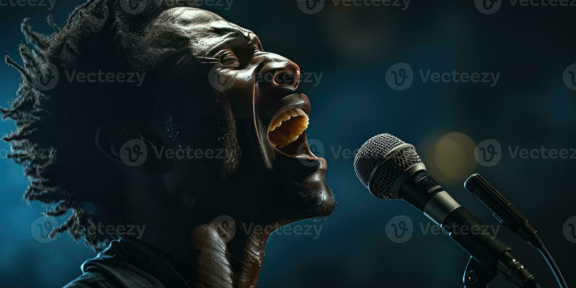 africano uomo canta nel karaoke. generativo ai foto