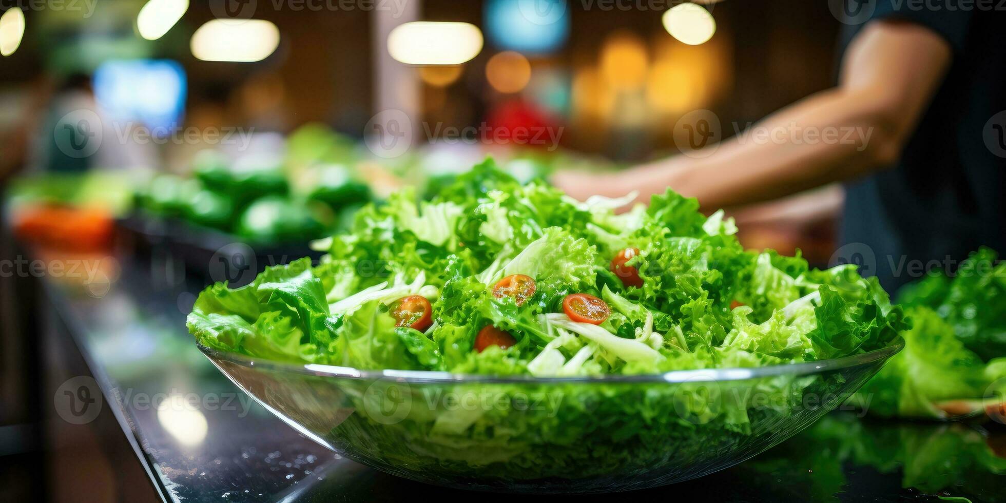 fresco verdura avvicinamento. rugiada gocce su le foglie. verdura su il tavolo. vegetariano tema. generativo ai foto