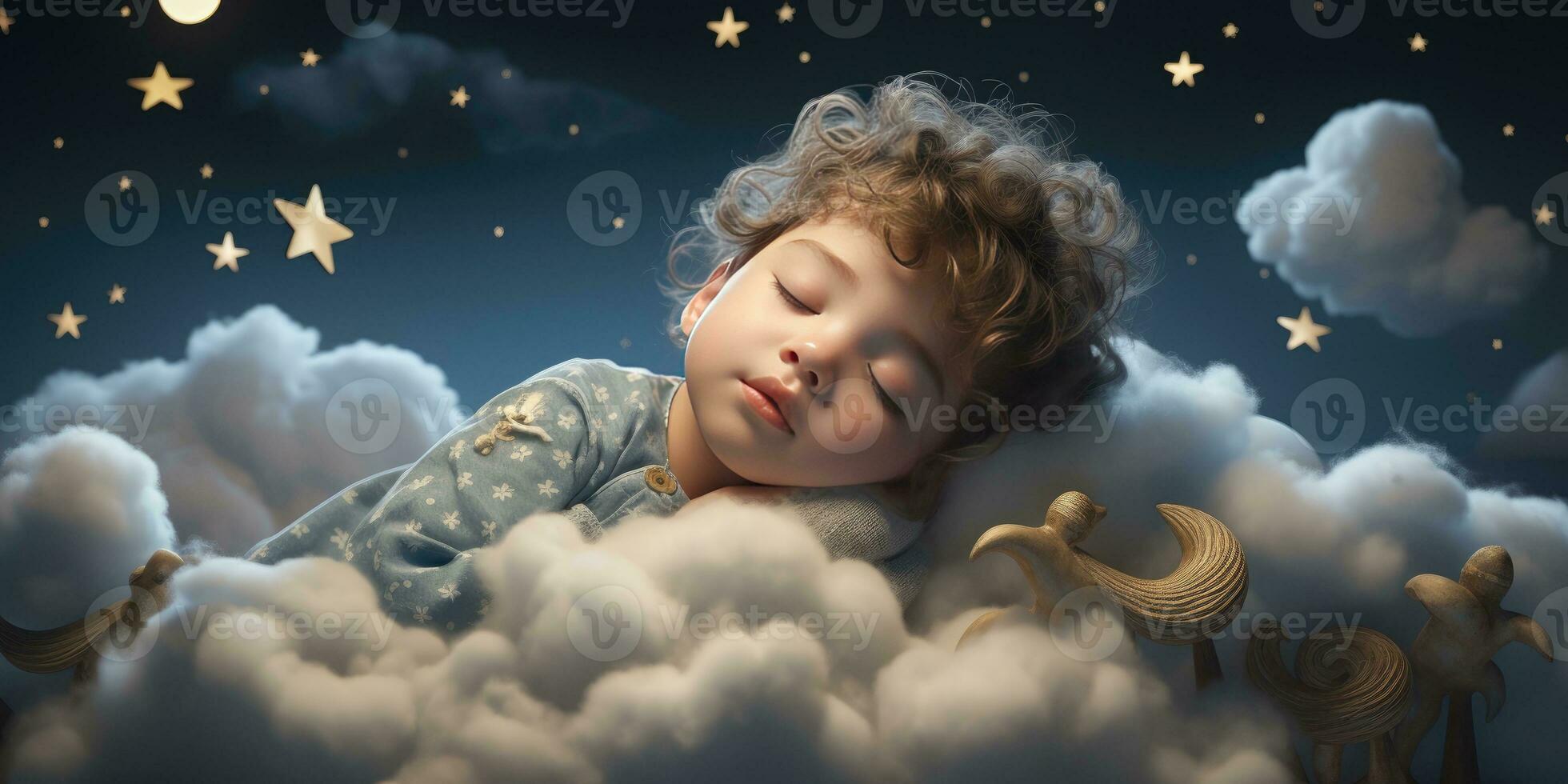 poco carino bambino dorme nel il suo letto. il tema di sogni. generativo ai foto
