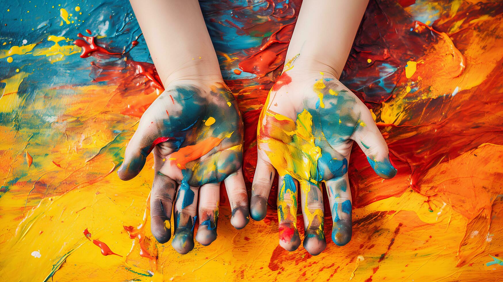 figli di mani colorazione arte. molti misto colori.crea ai generato. foto
