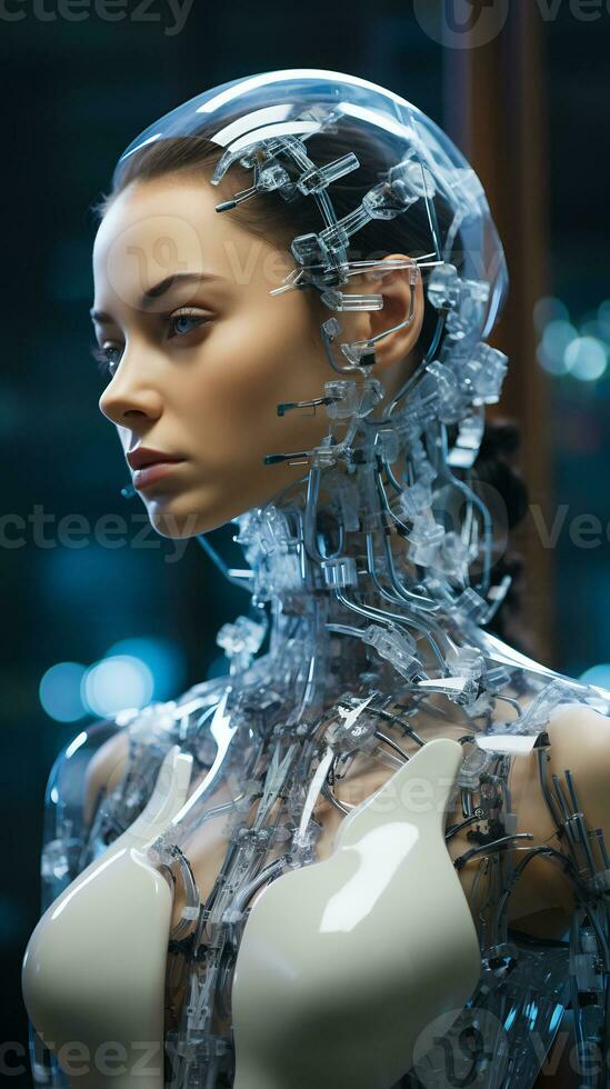 Immagine di umanoide robot motorizzato di ai foto