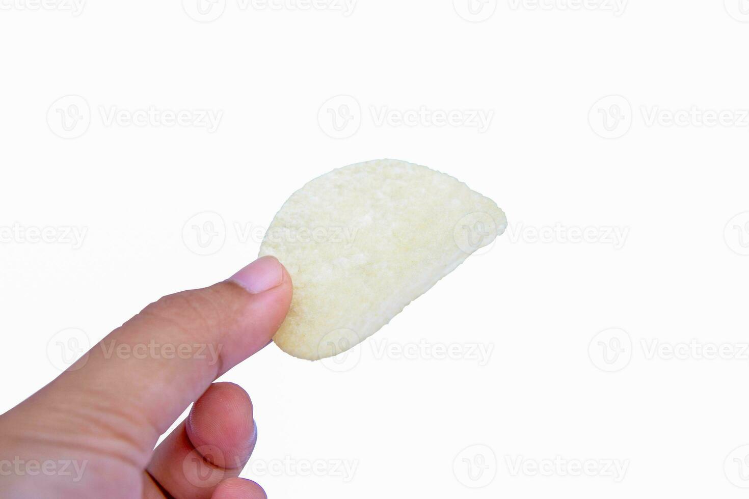 mano Tenere francese patatine fritte bianca sfondo foto