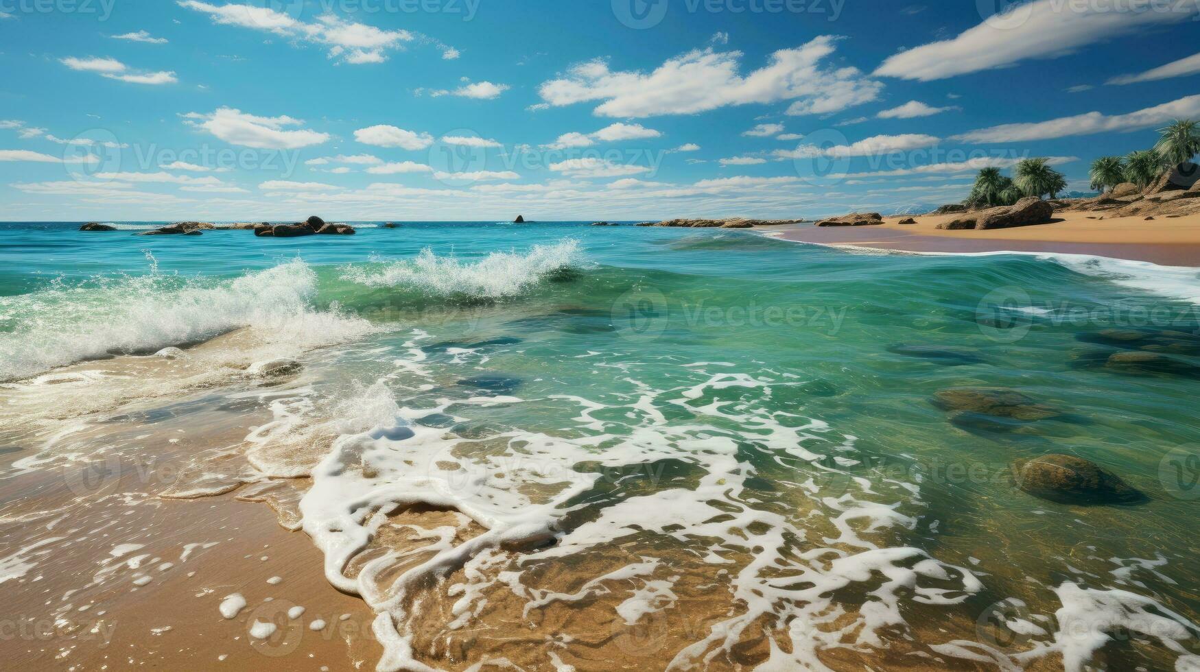 verde oceano e sabbioso riva del mare ai generato foto