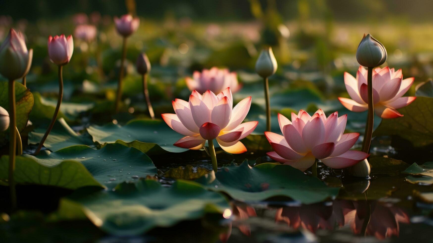 rosa loto fiorire nel il acqua ai generato foto