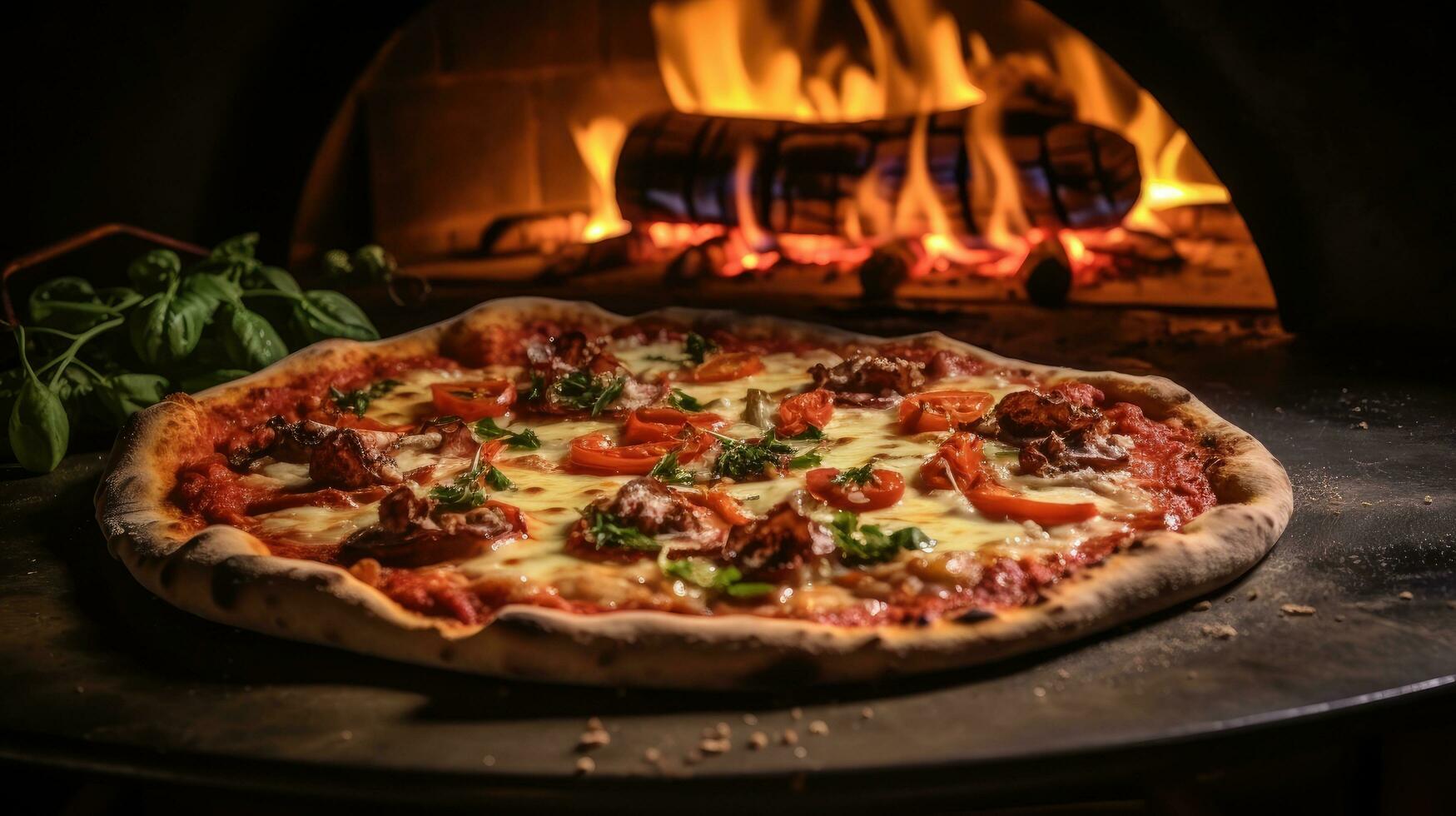 appena Pizza a partire dal mattone forno ai generato foto