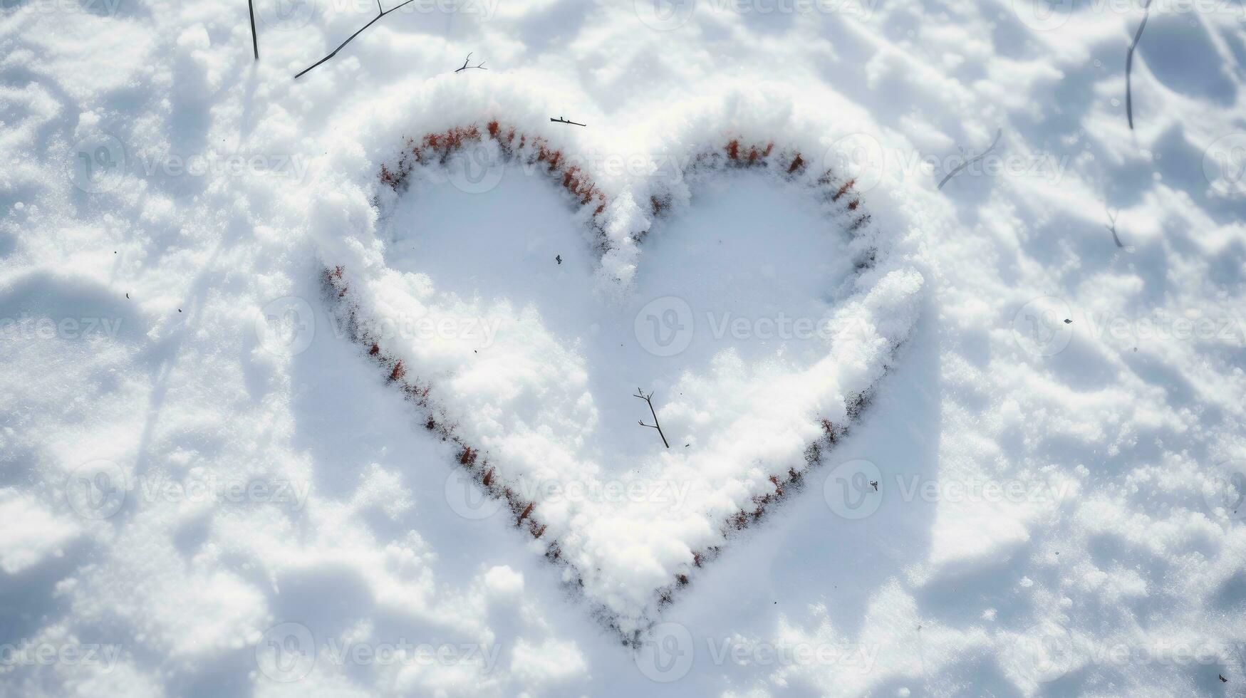 cuore disegnato nel il neve ai generato foto