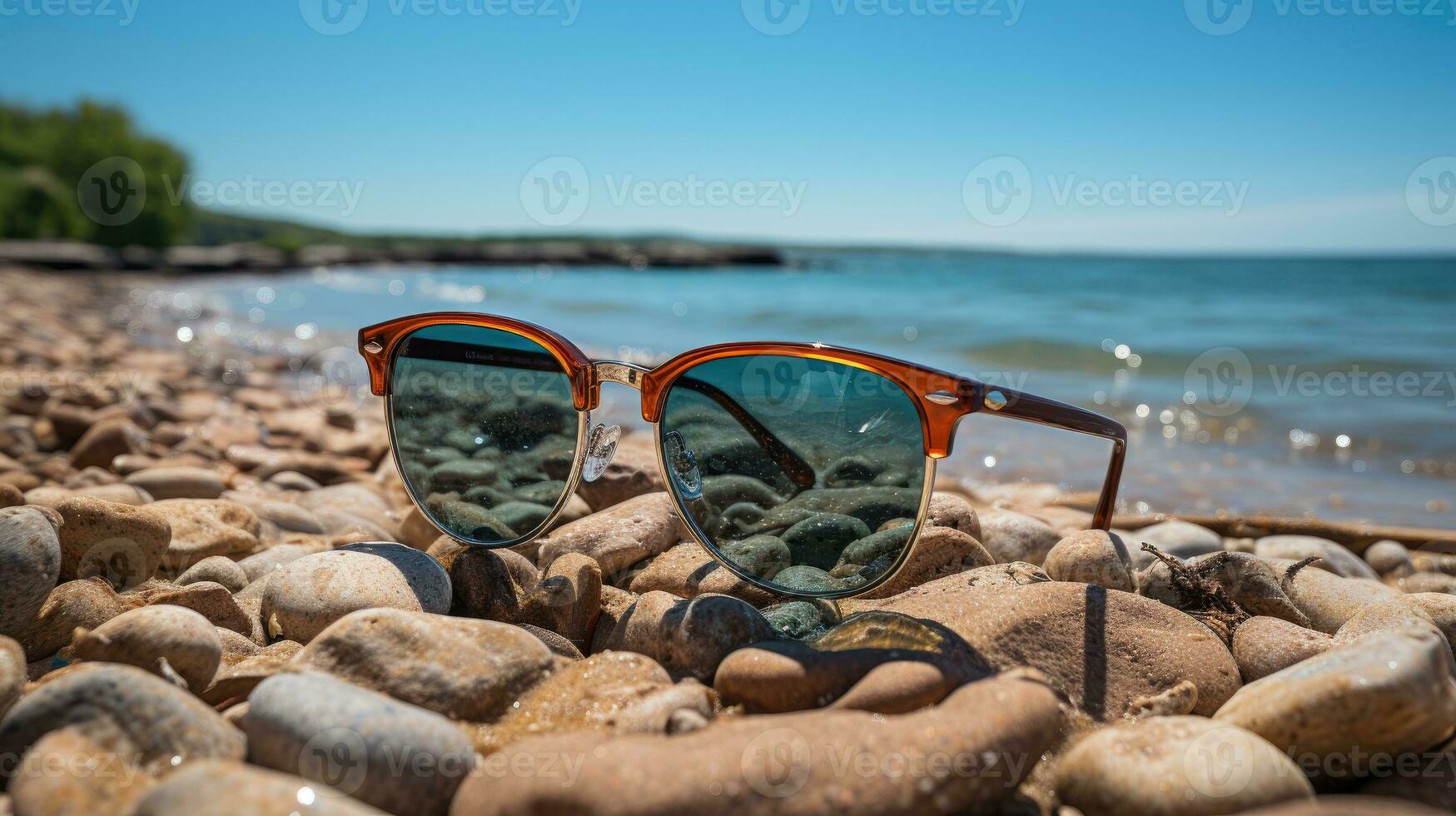 occhiali da sole su il spiaggia ai generato foto
