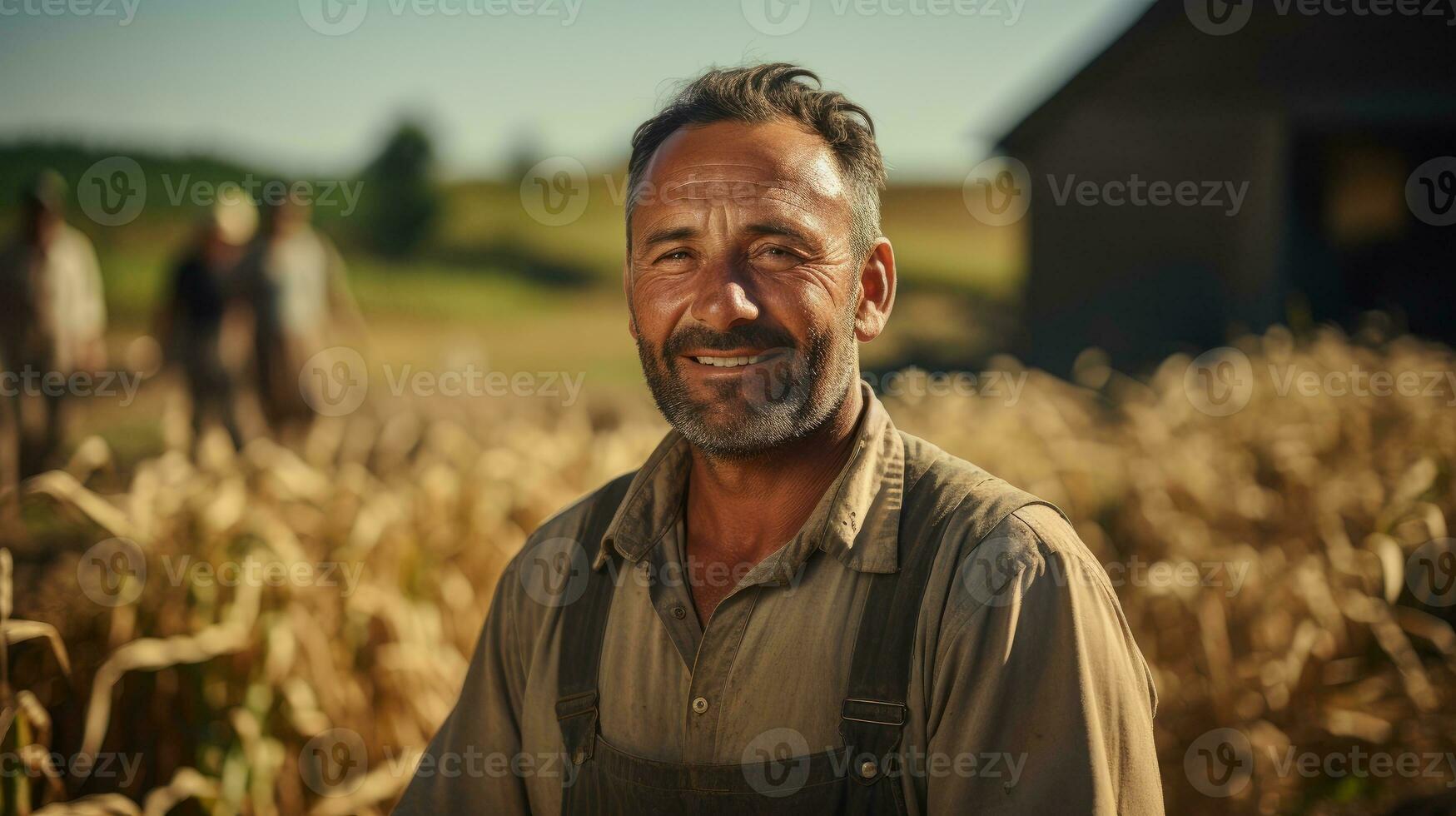 contadino Sorridi nel azienda agricola ai generato foto