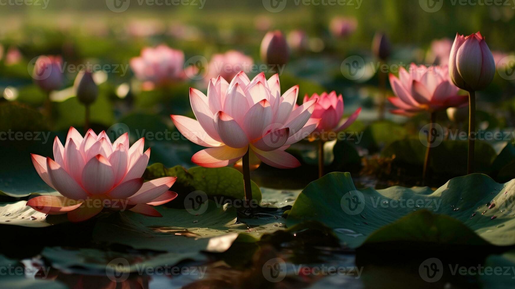 rosa loto fiorire nel il acqua ai generato foto