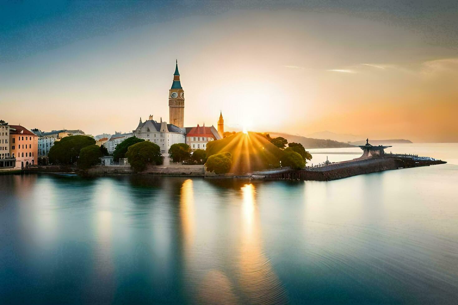 il sole sorge al di sopra di il città di zagabria, Croazia. ai-generato foto