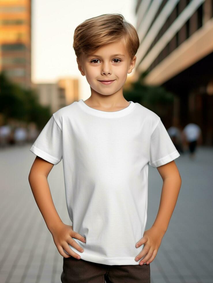 professionale bianca bambino maglietta per modello design ai generato foto