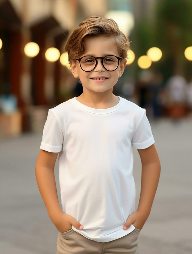vuoto bianca bambino t camicia per modello design ai generato foto