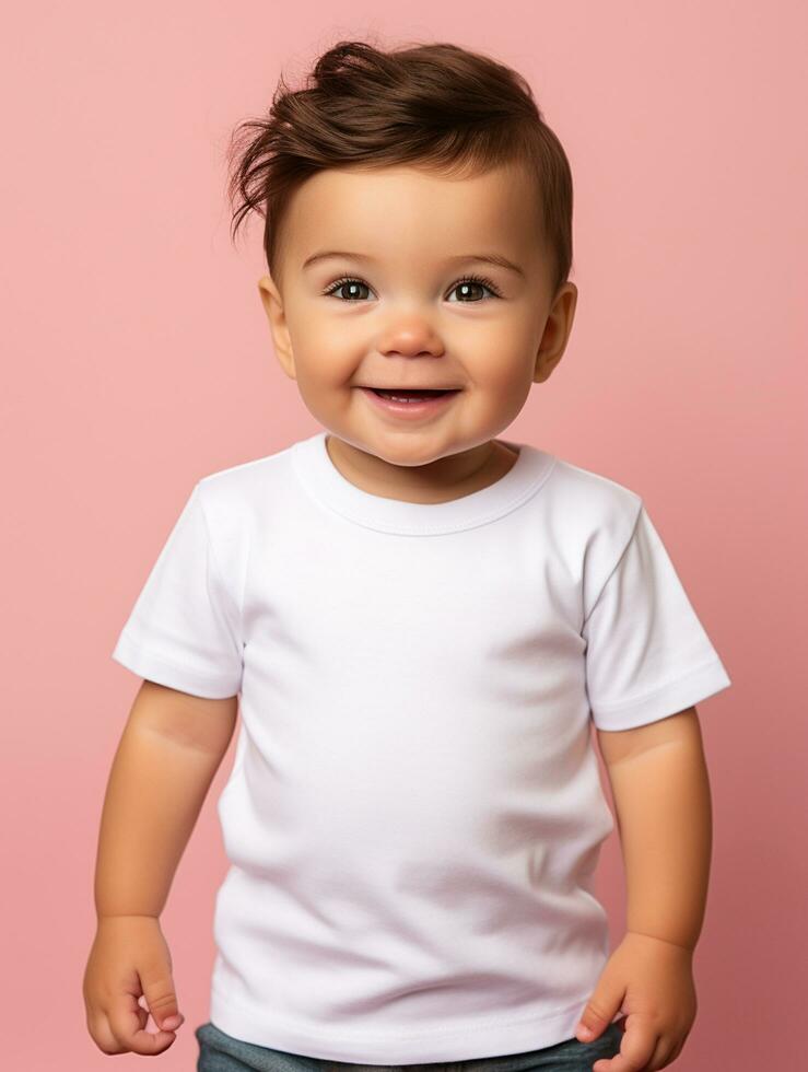 vuoto bianca bambino maglietta per modello design ai generato foto
