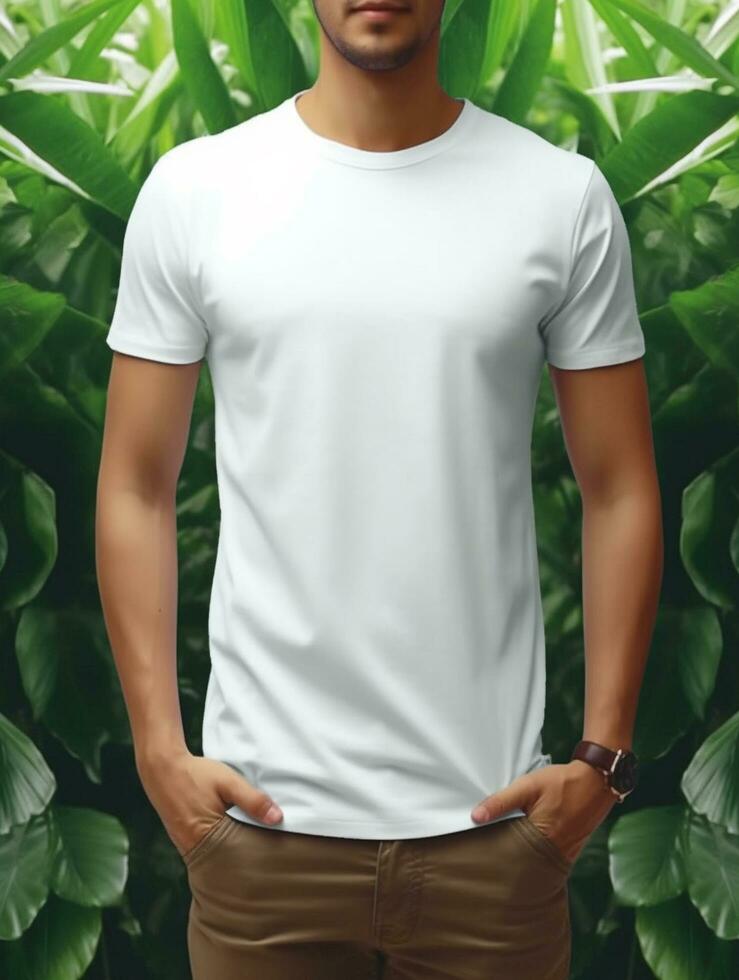 uomini vuoto bianca maglietta per modello design PSD ai generativo foto