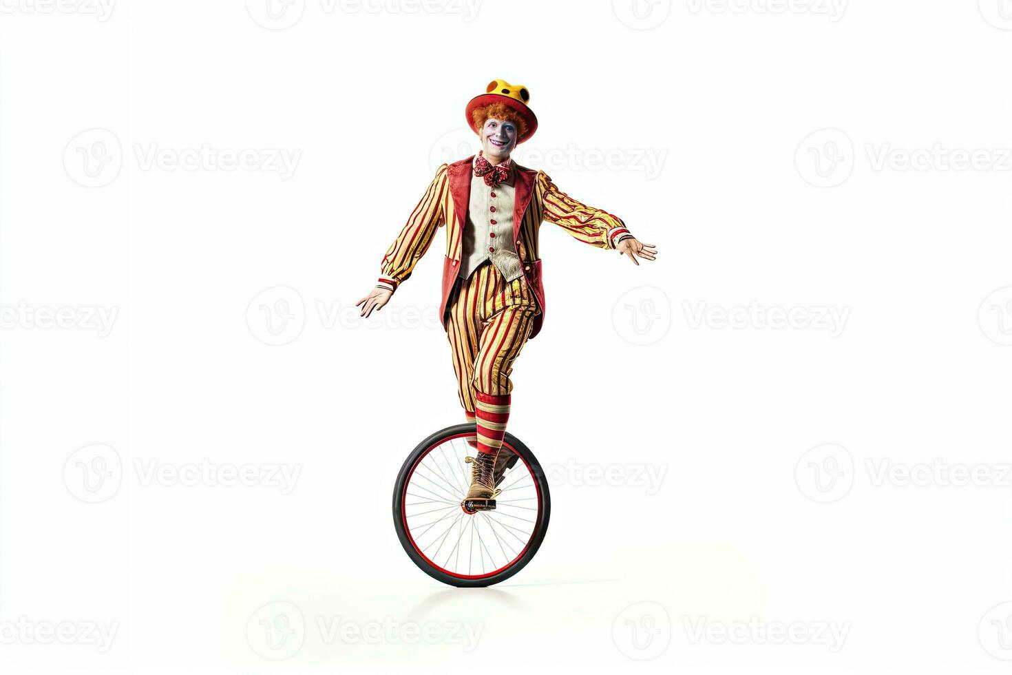 clown su un' monociclo giocoleria isolato su bianca sfondo. generativo ai foto
