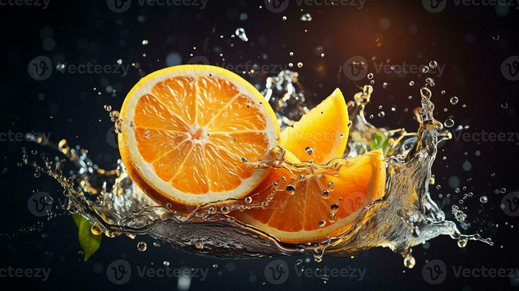 fresco succoso arancia frutta con acqua spruzzo isolato su sfondo, salutare frutta, ai generativo foto