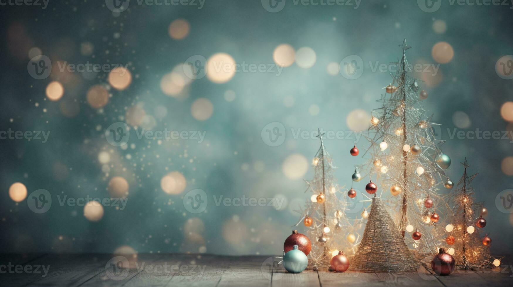vicino su di illuminato Natale albero ornamento, inverno vacanze decorazione, copia spazio, saluto carta, ai generativo foto