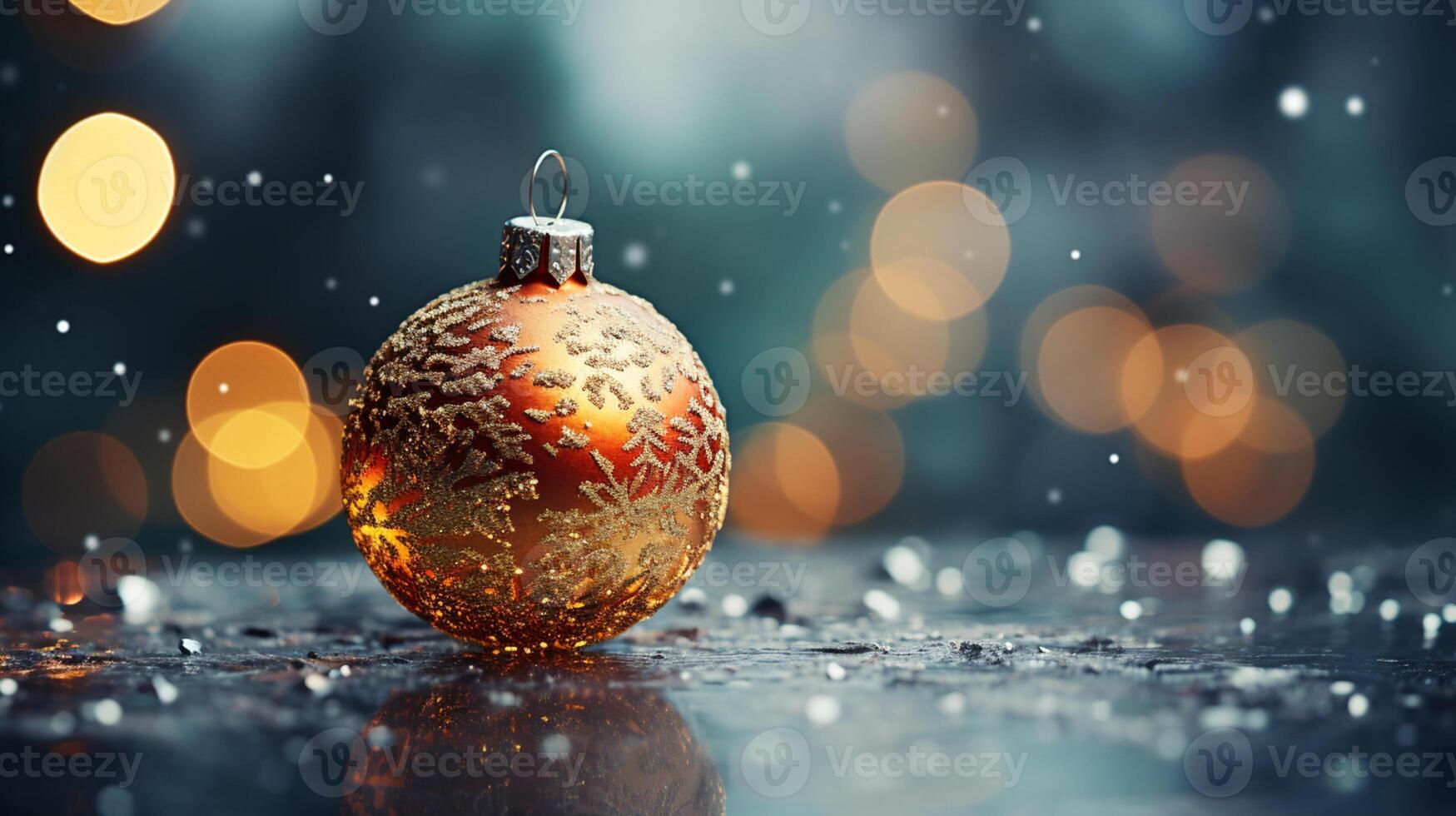 vicino su di illuminato Natale albero ornamento, inverno vacanze decorazione, copia spazio, saluto carta, ai generativo foto