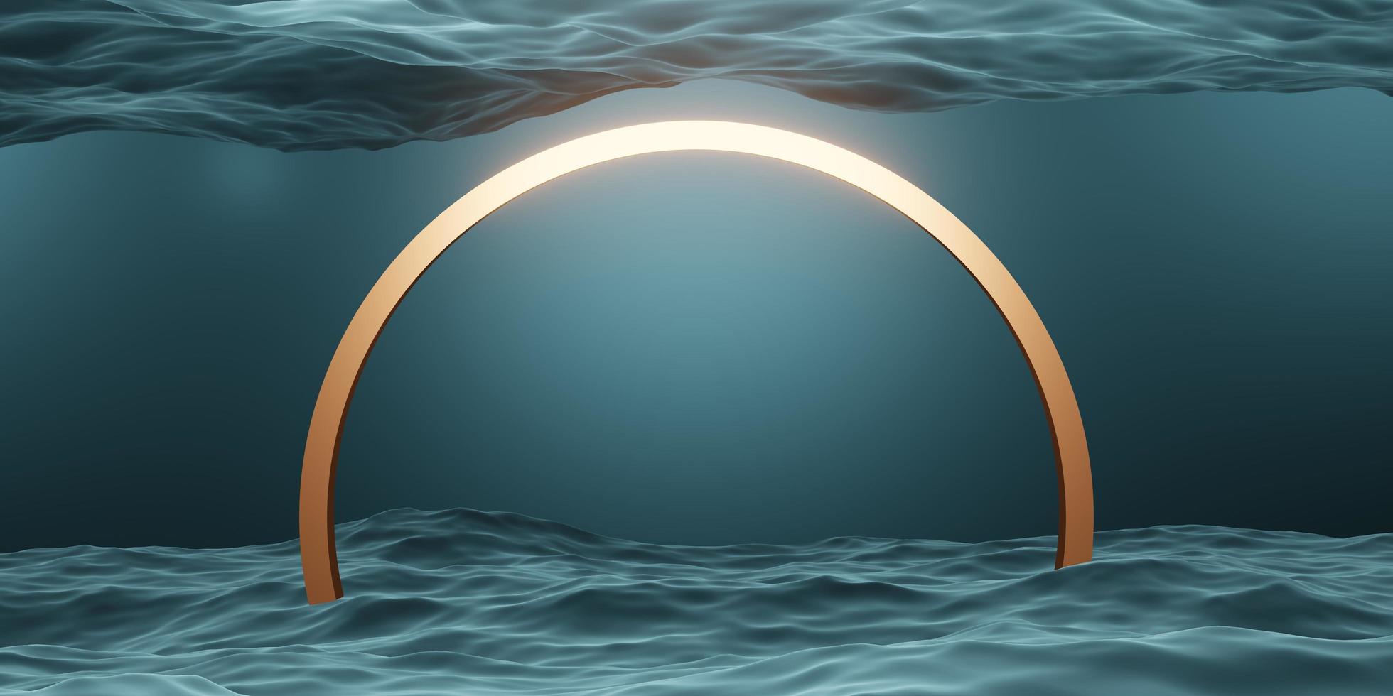 cornice del cerchio e anello di scena dello studio geometrico della superficie dell'acqua foto
