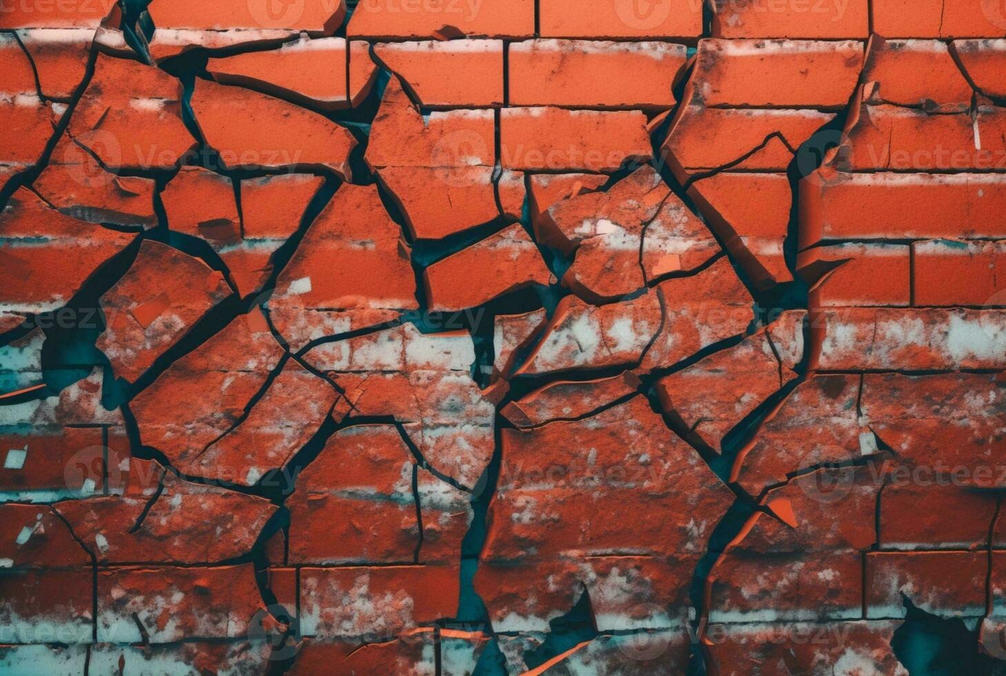 Cracked rosso mattone parete struttura sfondo. generativo ai foto