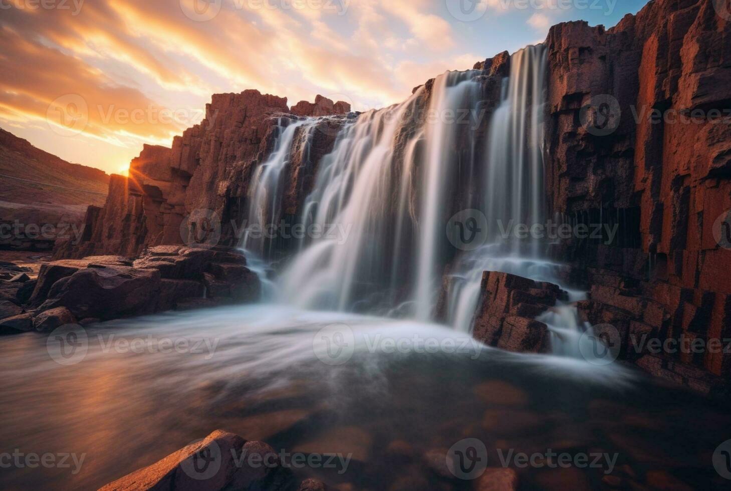 il bellezza di il cascata con il Alba nel il mattina, lungo esposizione. generativo ai foto