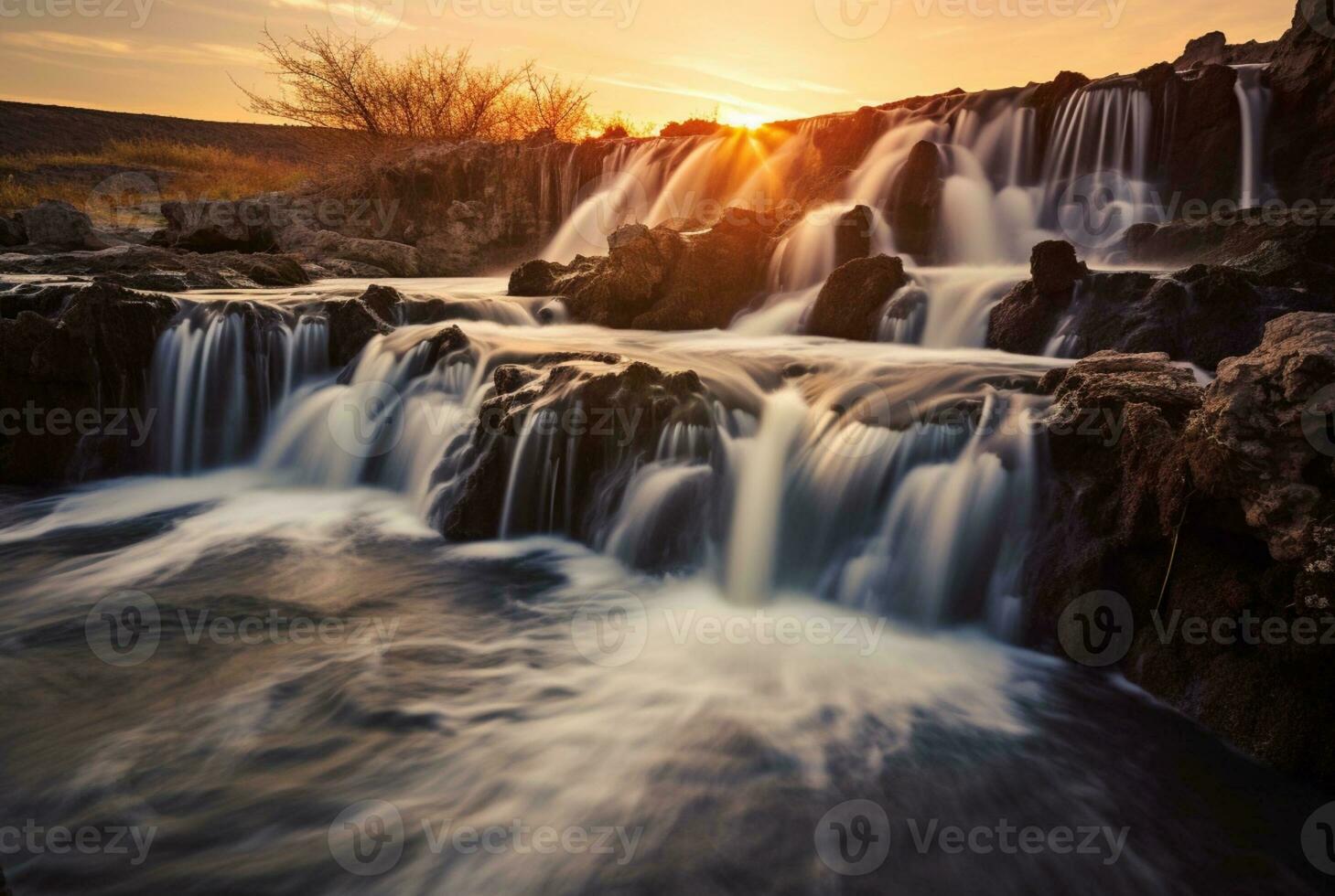 il bellezza di il cascata con il Alba nel il mattina, lungo esposizione. generativo ai foto