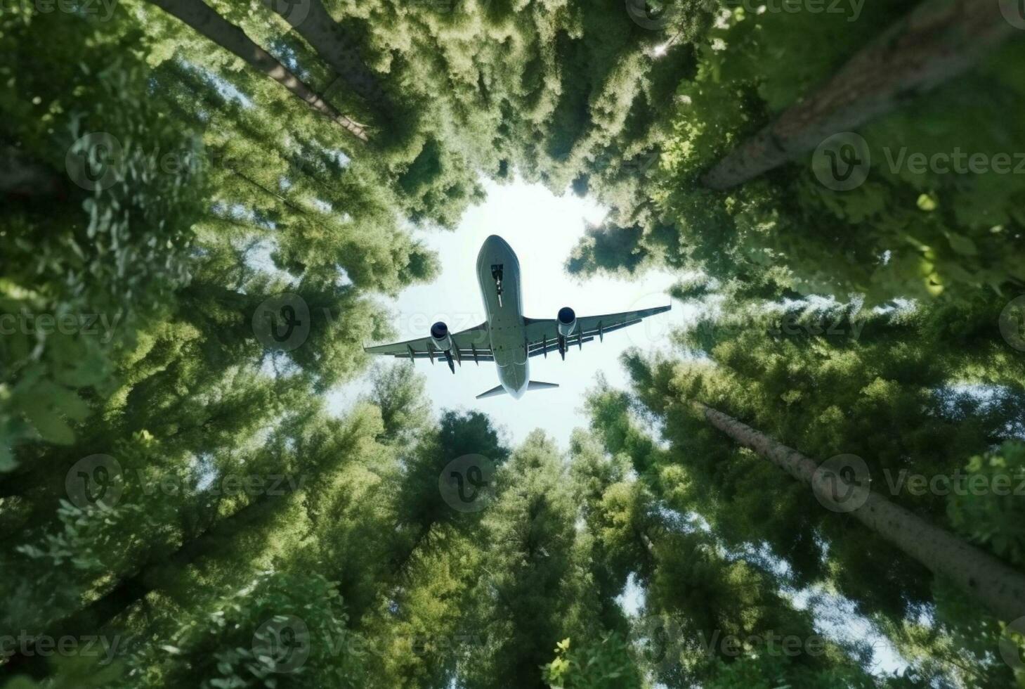 Visualizza di un aereo nel il mezzo di un' albero visto a partire dal sotto. generativo ai foto