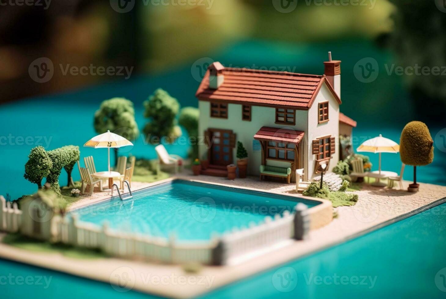 miniatura lusso Casa con nuoto piscina. generativo ai foto