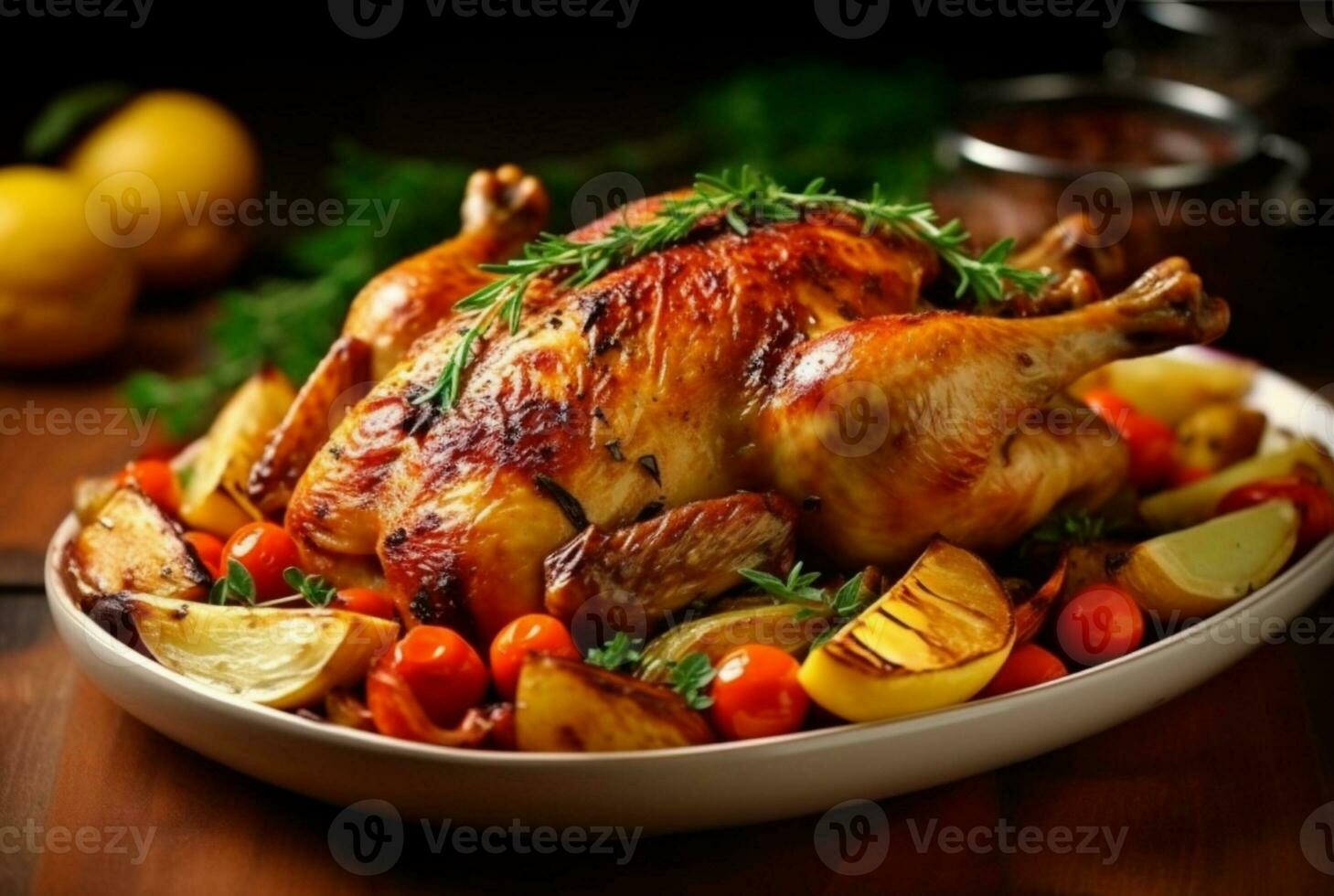 delizioso grigliato pollo con vario verdure pronto per mangiare. generativo ai foto