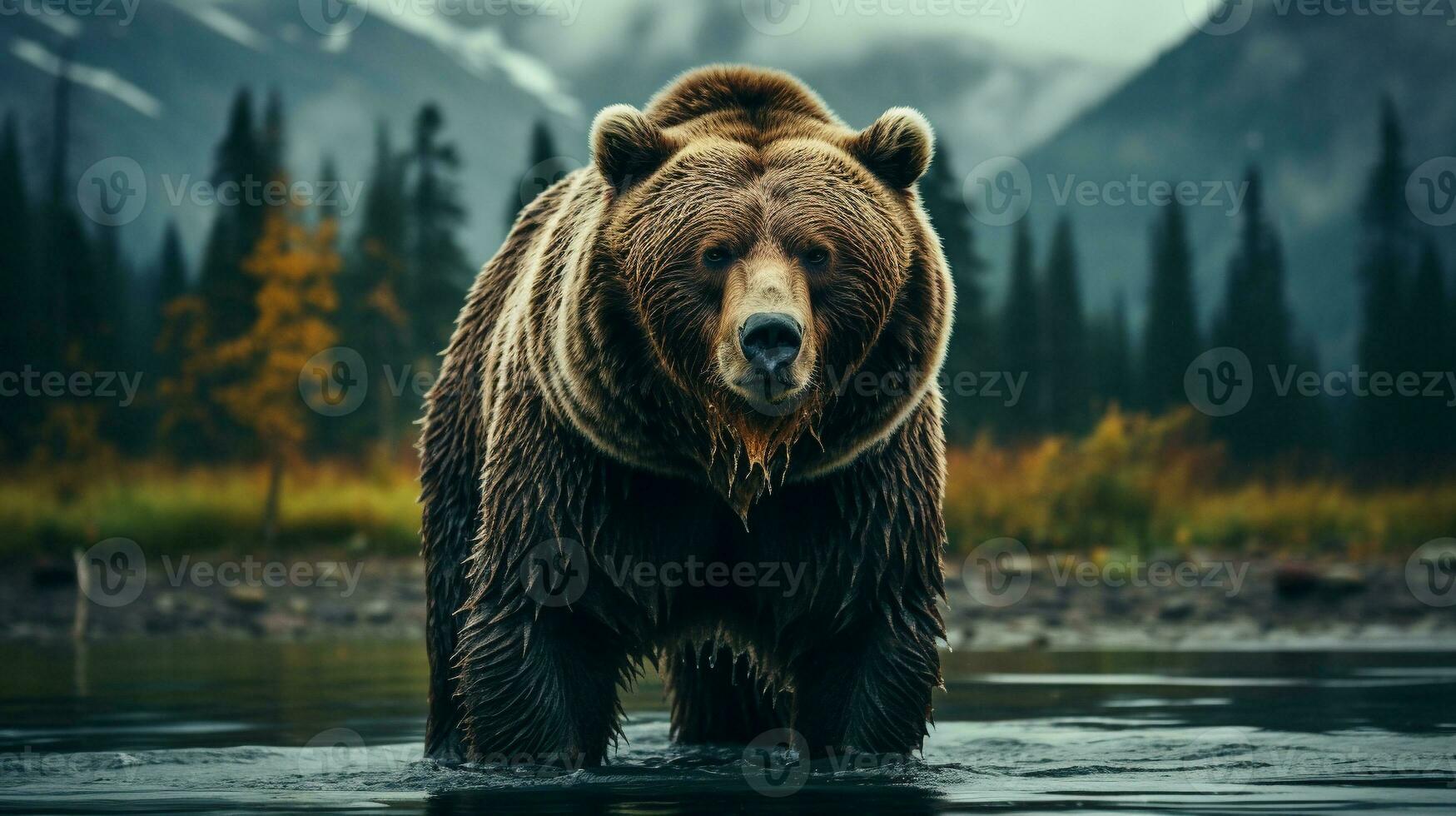 maestoso grizzly orso roaming nel il incantevole foresta, ai generativo foto