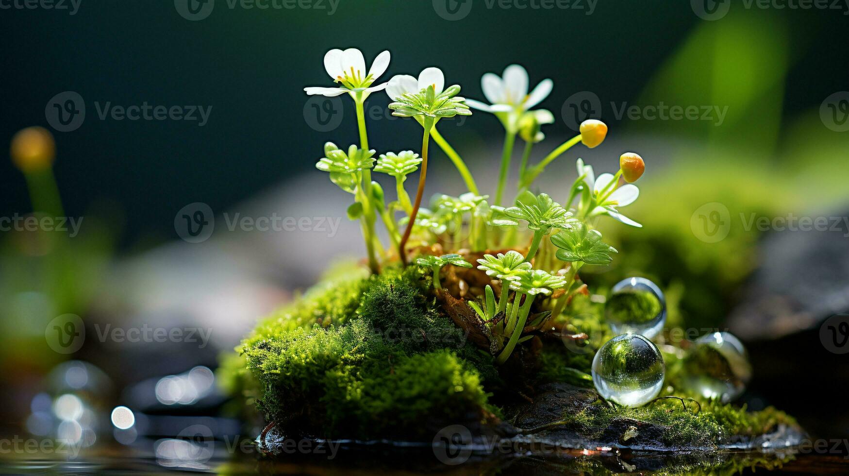 generativo ai, della natura arazzo un' delicato Fiore di campo prato svelato foto