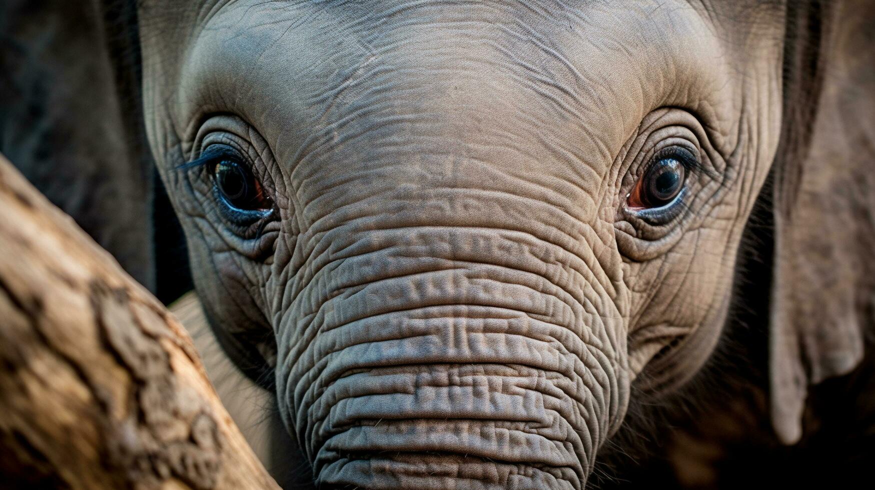 innocenza svelato bambino di elefante grande, incantevole occhi, ai generativo foto