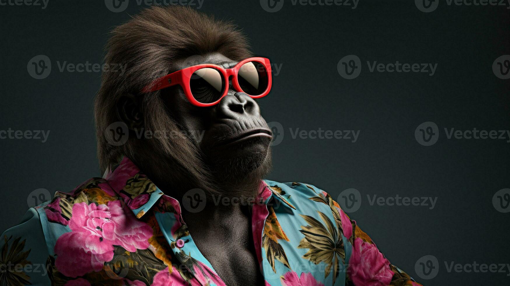 elegante gorilla metà corpo rivista servizio fotografico, ai generativo foto