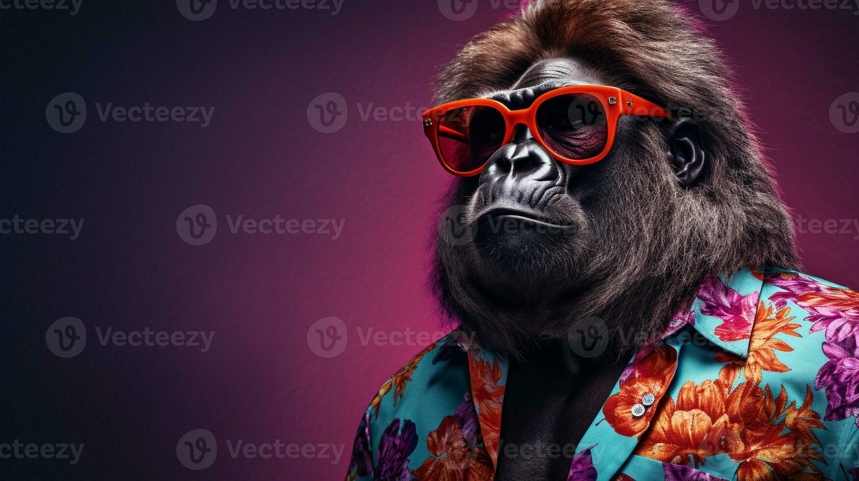 elegante gorilla metà corpo rivista servizio fotografico, ai generativo foto