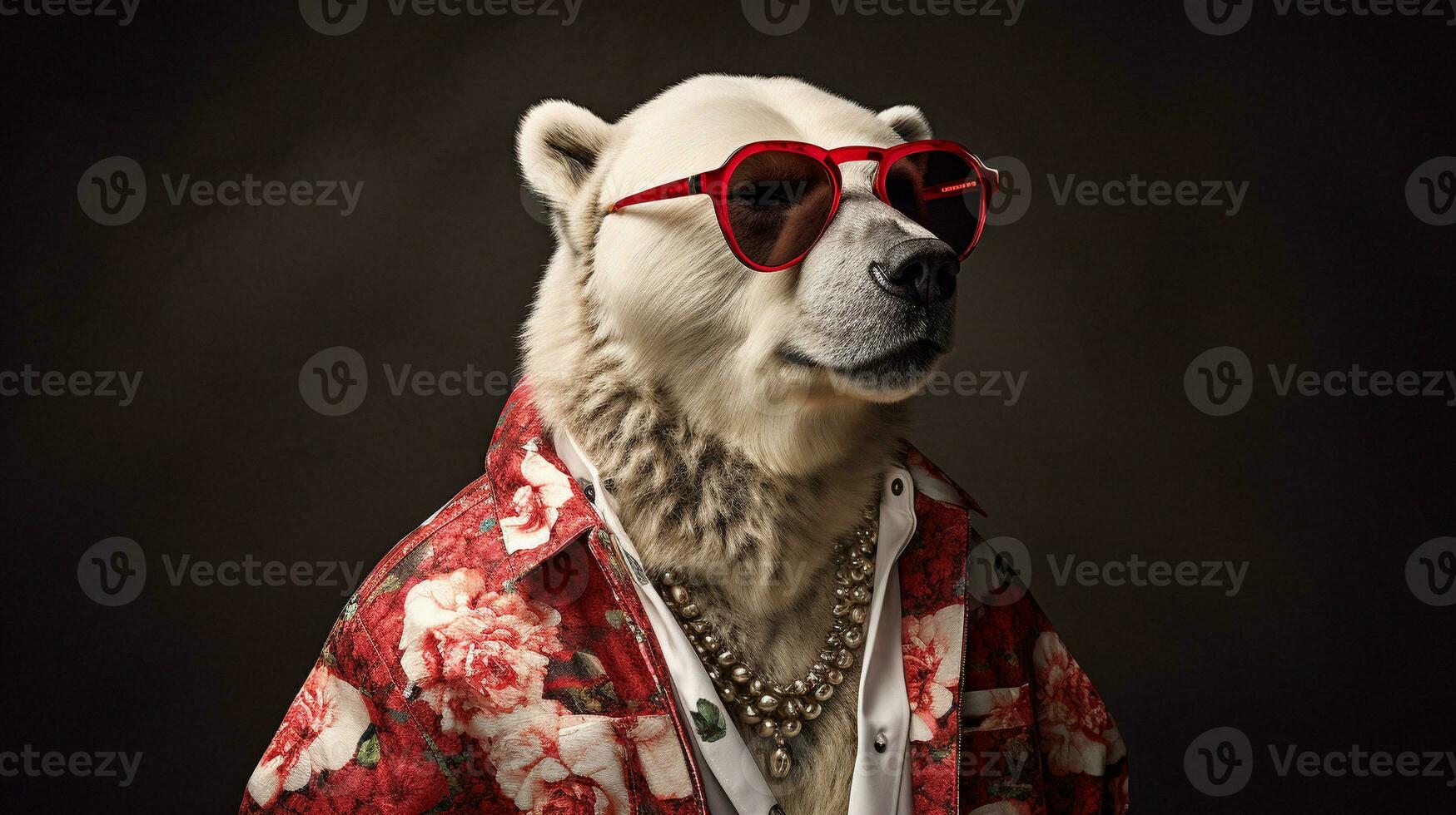 polare orso nel hawaiano camicia e occhiali da sole metà corpo, ai generativo foto