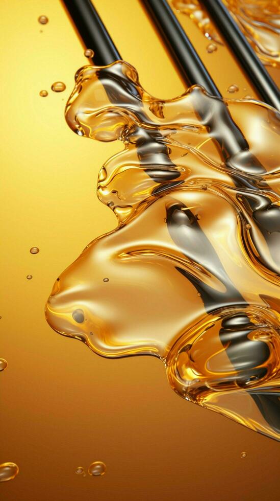 rivitalizzante filoni 3d rendere vetrine d'oro olio bolle, cheratina trattamento su beige verticale mobile sfondo ai generato foto