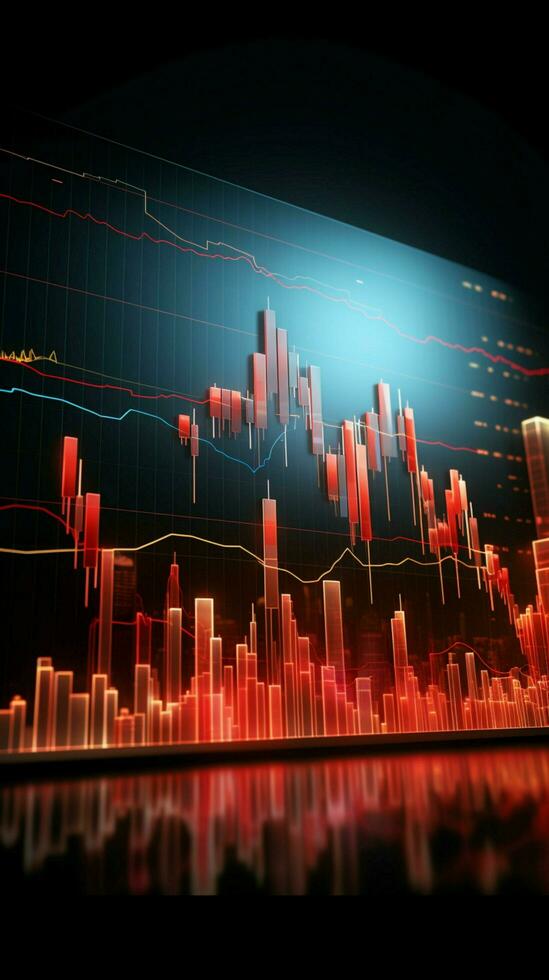 azione mercati 3d grafico viene visualizzato un' recessione durante un' finanziario crisi verticale mobile sfondo ai generato foto