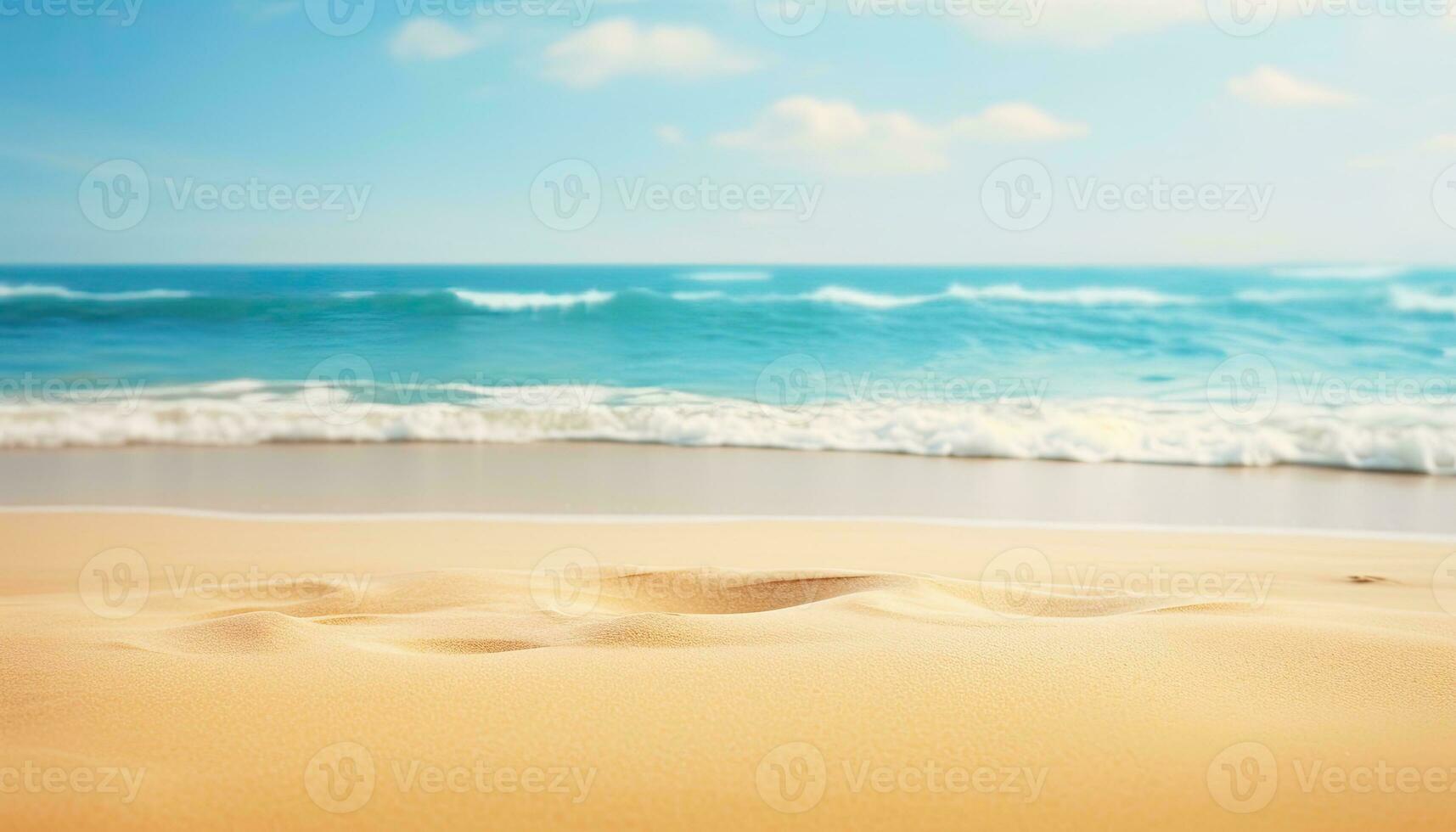 spiaggia sabbia e onda sfondo. estate vacanza e vacanza concetto. ai generato. foto